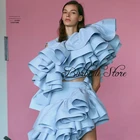 Шикарные небесно-голубые зеленые драпированные атласные женские платья Мини в стиле High Street Короткие вечерние платья на одно плечо для дня рождения, свадьбы Вечерние