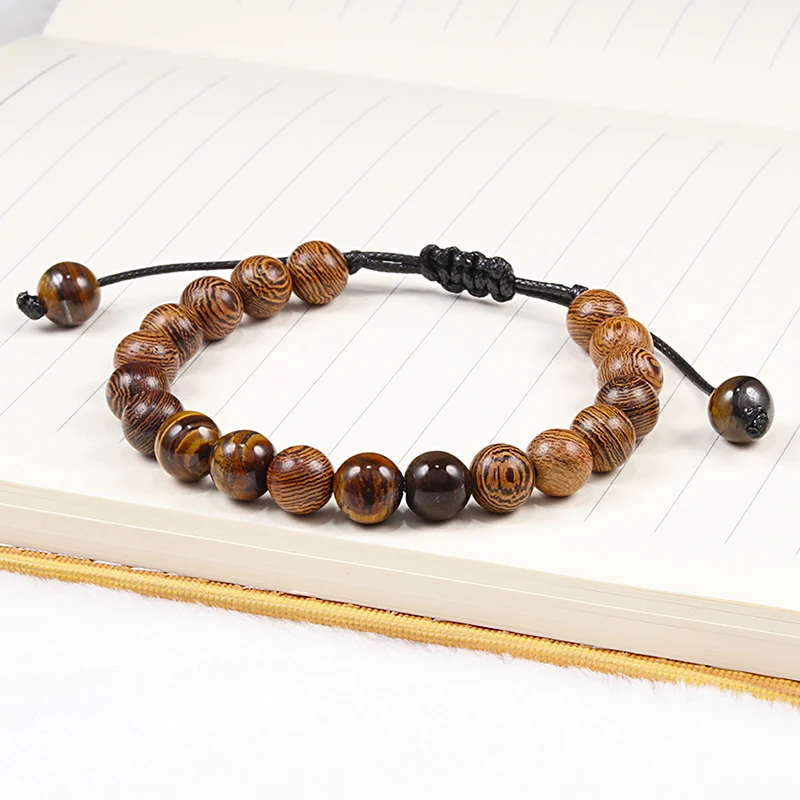 Браслет из лавового камня для мужчин и женщин регулируемый плетеный браслет с