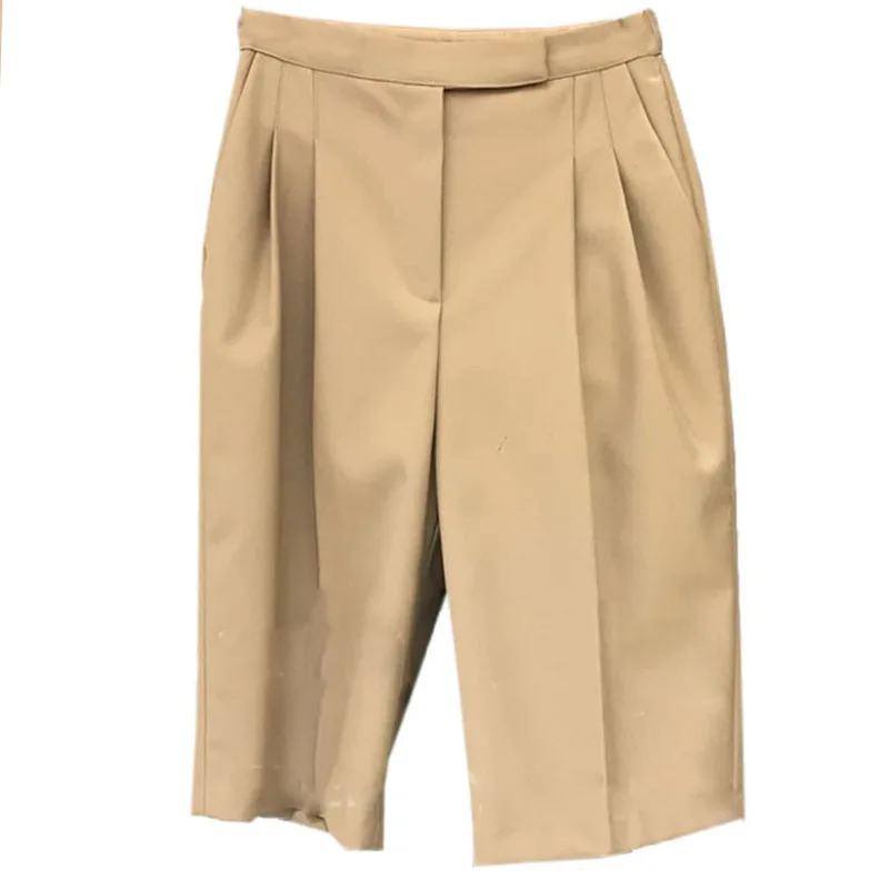 

2020 Shorts Women Solid Korean Zipper Fly Button Bottoms Femme New Loose Casual High Waist Wide Leg Straight Shorts