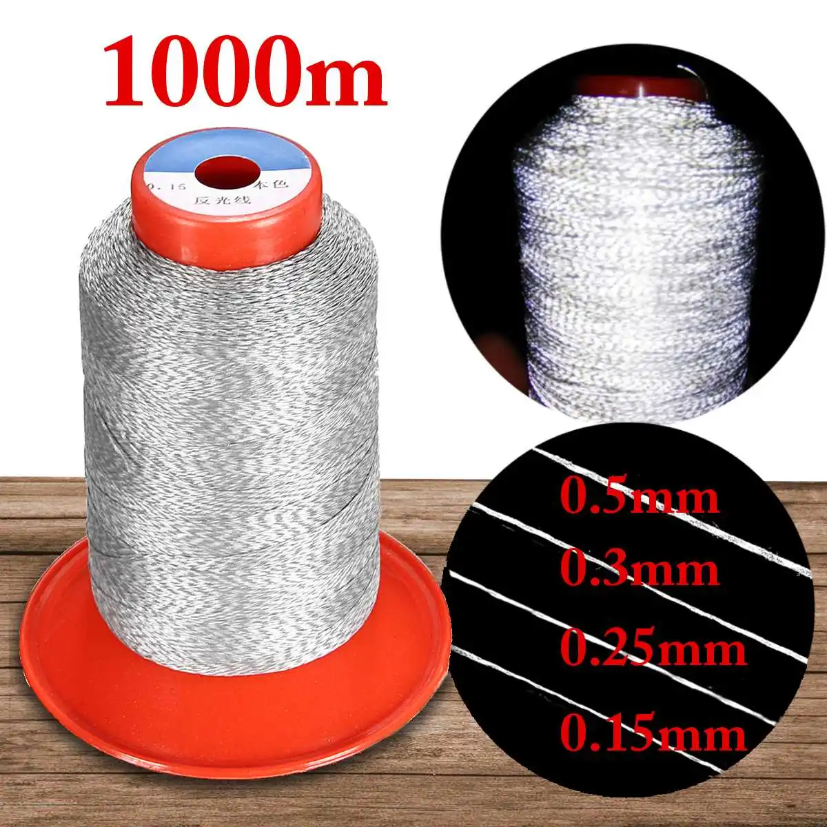 Reflective Sewing Thread Yarn Fabric 1000M Polyester DIY Needlework Safety Cap Cloth Working Vest Dia 0.5-0.15mm Silver Grey | Дом и сад