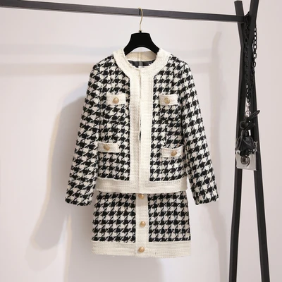 Новинка 2019 осенний тренд жаккардовый вязаный комплект из двух предметов в клетку