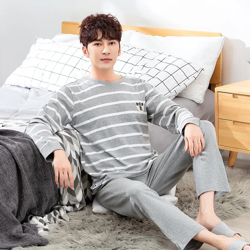 

Men's long sleeve cotton pajamas, men's high-end pajamas, for home, 2020