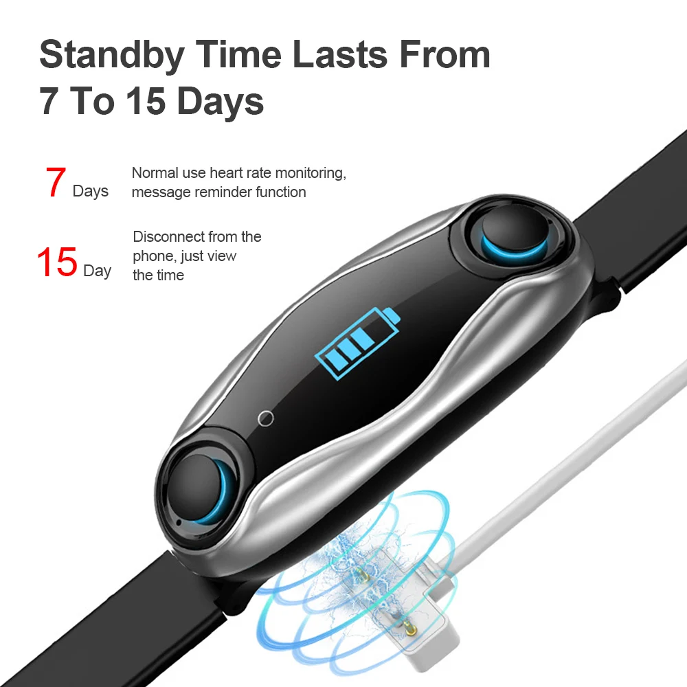 

T90 Sports Smart Bracelet Bluetooth5.0Binaural conversation Heart rate and blood pressure monitoringTWS headphone breathing lamp