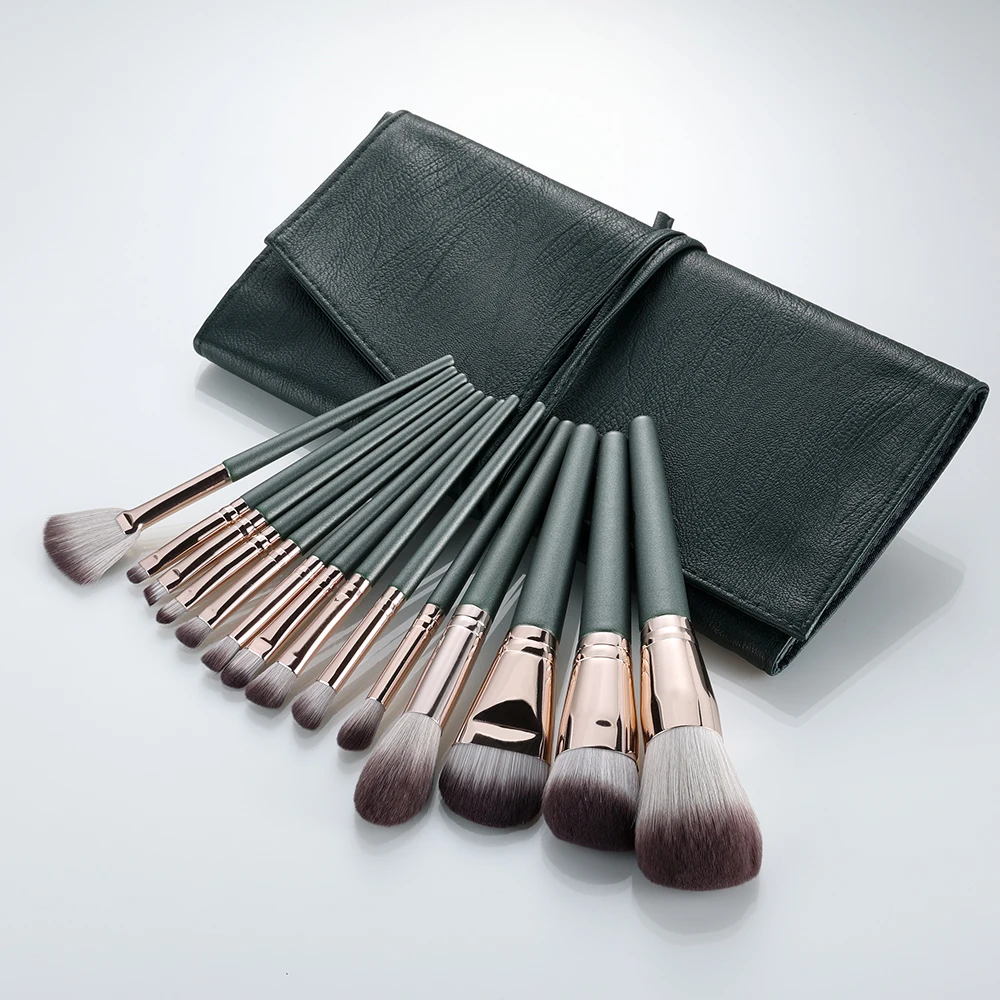 Kosmetyki 14pc Green Professional Makeup Brushes Set Bag Eyeshadow Blending Powder Foundation Eyebrow Brush Beauty Cosmetic Tool