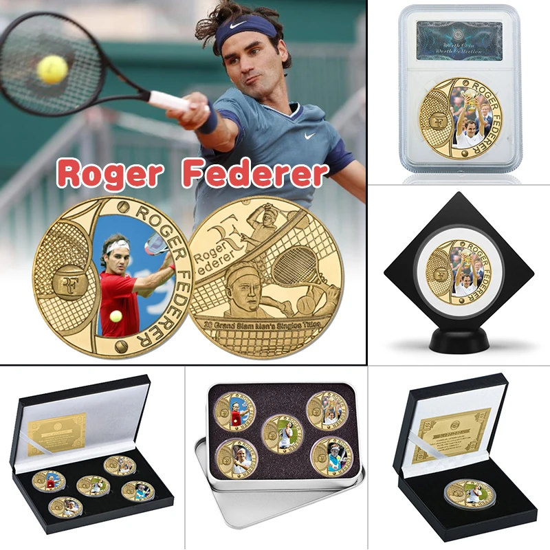 

WR Switzerland Tennis Player Gold Plated Commemorative Coins Collectible Sports Challenge Coin Souvenir Gifts for Boys Man Fans