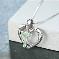 fashion european and american opal heart cross pendants necklace ins style gemstone pendant necklace jewelry for women wholesale