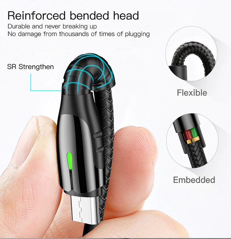 Yesido 2.4A светодиодное освещение Micro USB кабель для huawei mate samsung Xiaomi LG быстрое зарядное устройство Android Дата-кабель USB телефонный шнур