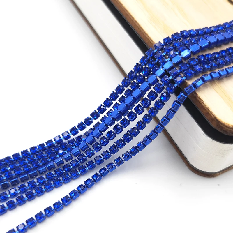 

SS6 2 мм 5 ярдов/пакет красочные стеклянные кристаллы королевский синий Стразы чашка Цепочка Сделай Сам дизайн ногтей Свадебные украшения Аксессуары для рукоделия