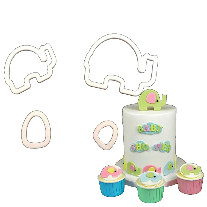 

2pcs Elephant Cookie Cutter Plastic Biscuit Knife Baking Fruit Cake Kitchen Tools Mold Embossing Printing