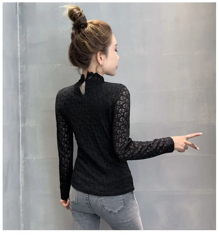 Женская блузка яркая рубашка осенне-зимняя Сексуальная кружевная ажурная со