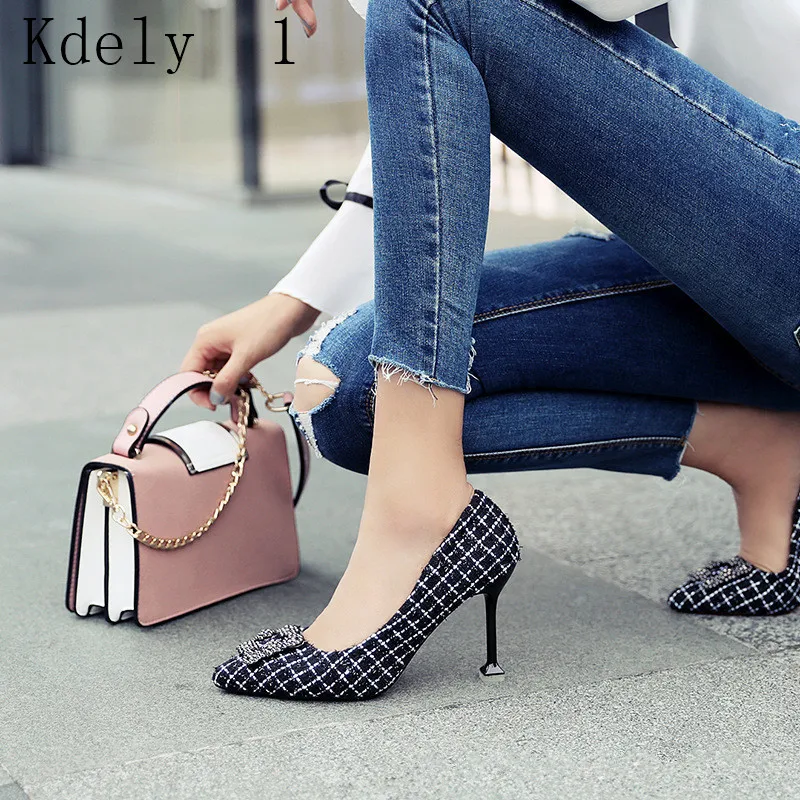 

Plus size 34-39 Color Matching Women Shoes Printed Sexy Stilettos High Heels Shallow Pointed Toe Women High Heels Pumps