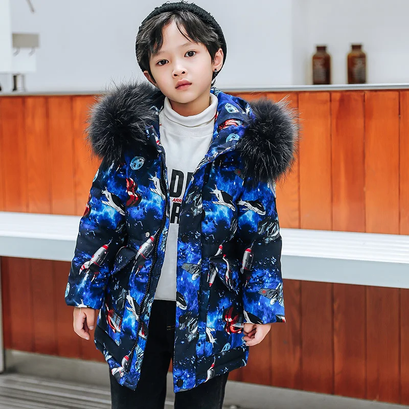 

-30 Children Winter Down Jacket Boy clothes Thick Warm Hooded Coat Kids Parka Real fur Teen clothing Outerwear snowsuit 2-10 Yrs