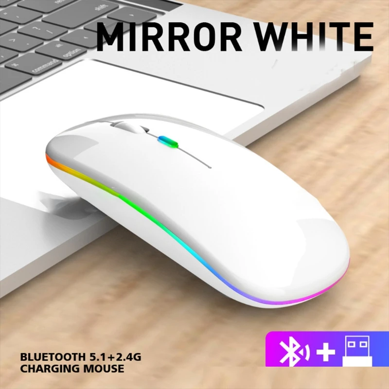 

Wireless Mouse, Ultra Slim Colorful LED Rechargeable Mouse 2.4G PC Computer Laptop Cordless Mice with USB Receiver