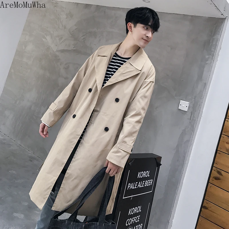 Трендовая Корейская свободная Красивая Длинная ветровка выше колена с падающими