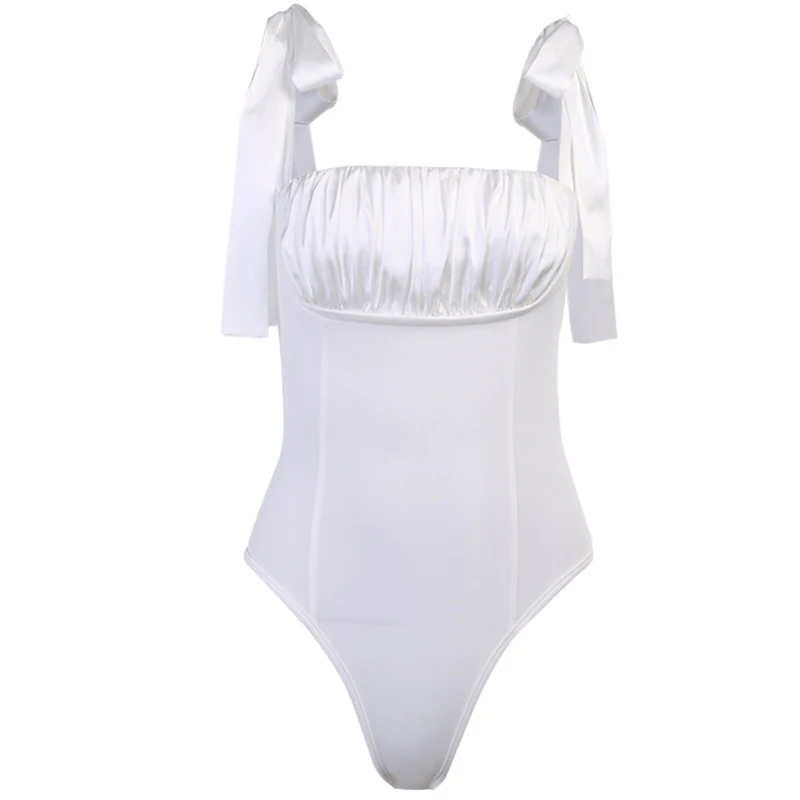 

Solid Color Backless Push Up Slim One Piece Bottoming Shirts Pleated Strap Breast Wrap Casual Sexy Street Style Sling Bodysuit