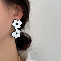 srcoi delicate double flower enamel stud earrings vintage korean charm funny floral long earring party statement jewelry news