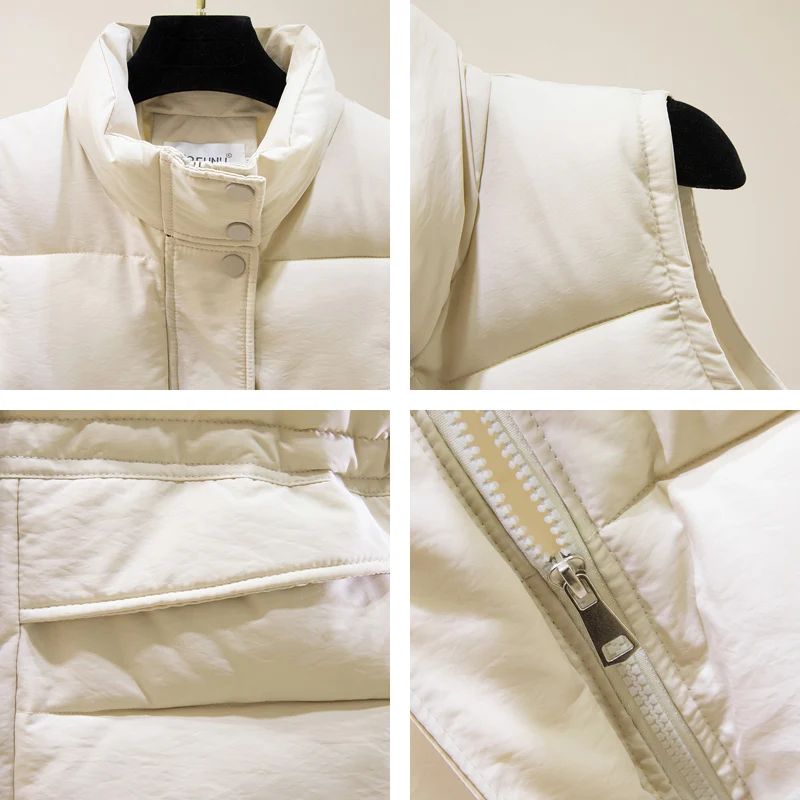 

Solid Short Style Vest for Women Cotton Padded Plus Size Women's Winter Sleeveless Jacket with Zipper Stand Collar Casual Coats