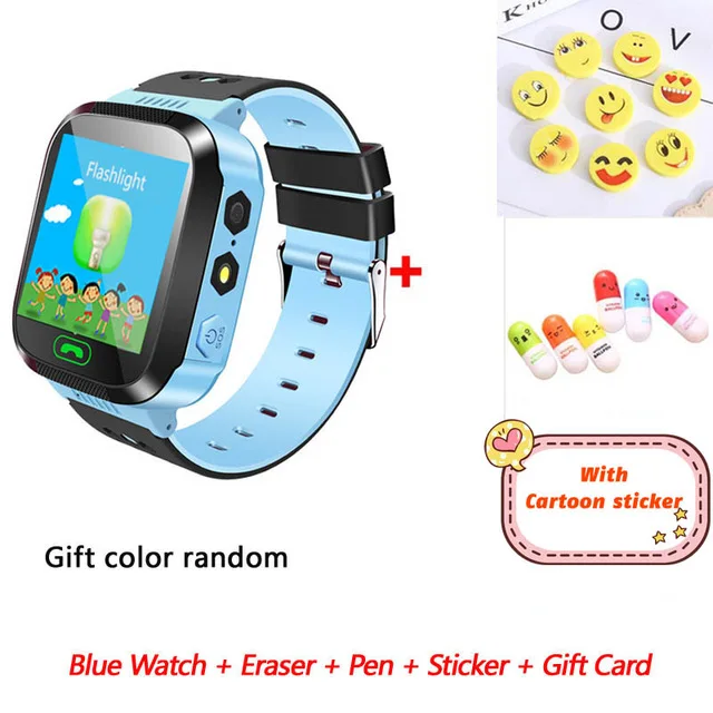 blue with gift 2 Q02 Детские умные часы с камерой и подсветкой, Детские часы с сенсорным экраном, SOS Вызов, LBS, отслеживание местоположения, Детские умные часы - Цвет: blue with gift 2