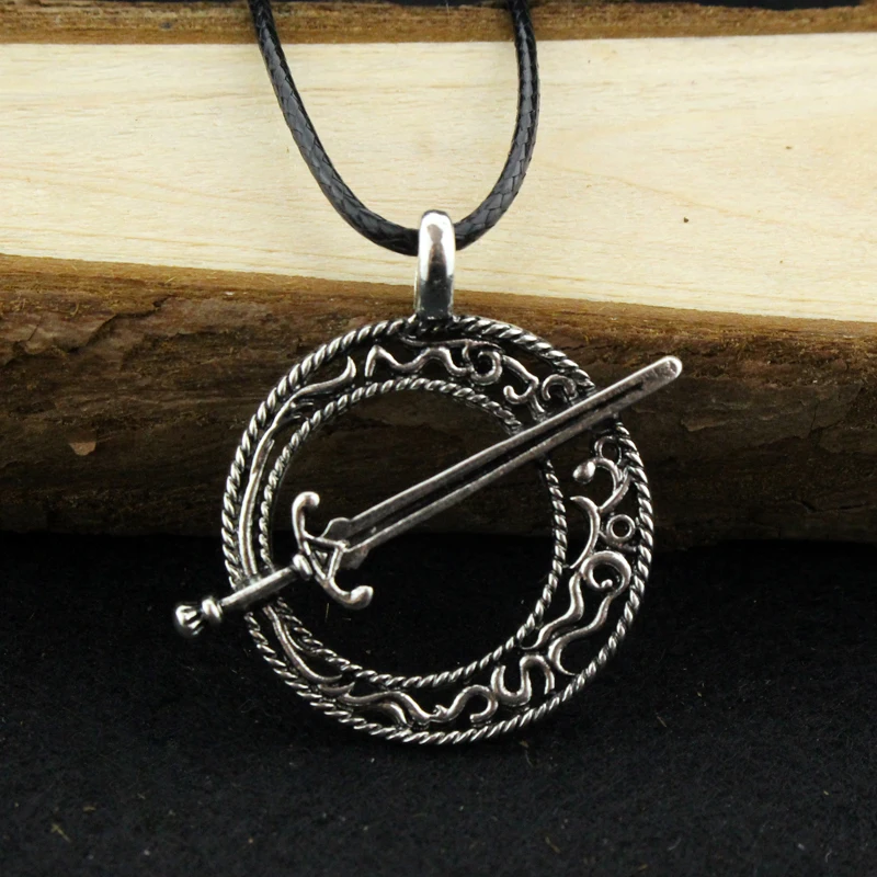 Винтажные меч Круглые Подвески Викинг кожаная веревка колье цепь Мужчины
