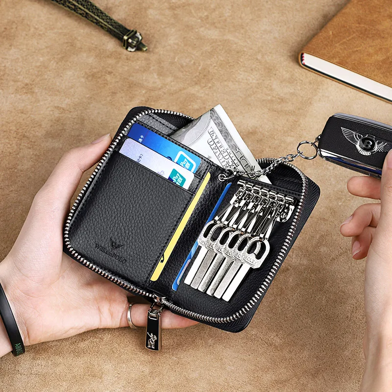 Кошелек для ключей из натуральной кожи мужской держатель на молнии кредитница