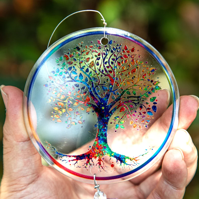 hd chakra tree of life suncatcher handmade crystal mandala prism decor window car wall art hanging ornament for home office free global shipping