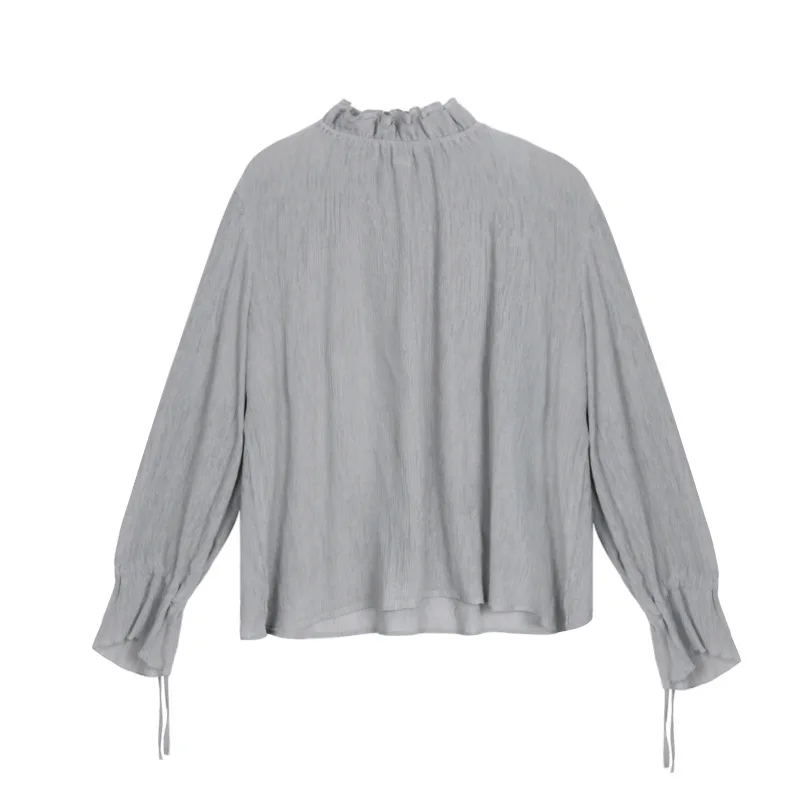 

Double-layered Wood-eared Collar Semi-permeable Long-sleeved Shirt Women's Fall Korean Version of The Fresh Sweet Top Blouse
