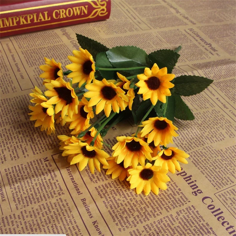 1 Bouquet Different Styles Mini Rose Artificial Silk Sunflower Flower Home Wedding Decoration Cheap DIY Scrapbooking Fake Flower images - 6