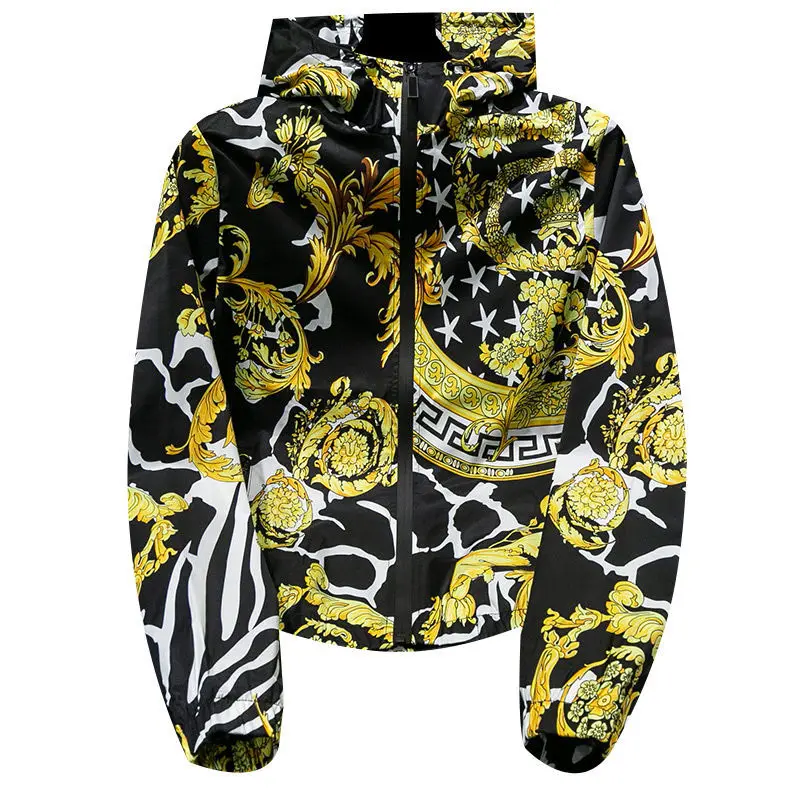 

Plus Size Oversized Coat Autumn New Korean Style Printed Slim -Fit Trendy Hoodie Jacket for Men