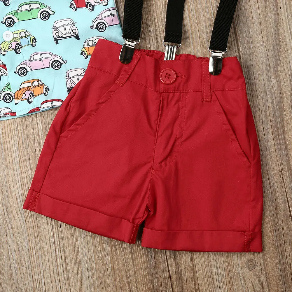 2PCS Kids Baby Boy Gentleman Clothes Cartoon Car Tops Shorts Outfits Set Summer |