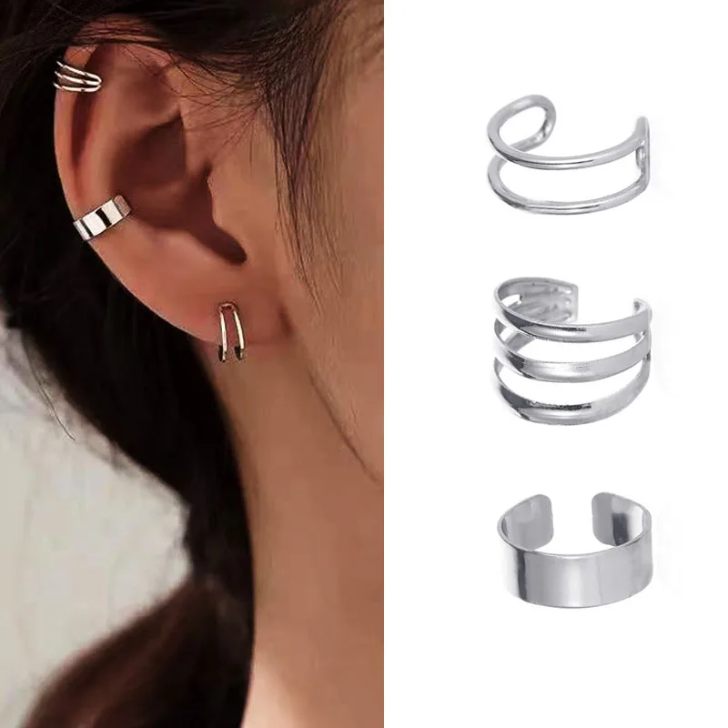3 pcs Fashion Simple Smooth Ear Cuffs Clip Earrings for Women No Piercing Fake Cartilage Earring Jewelry Gifts