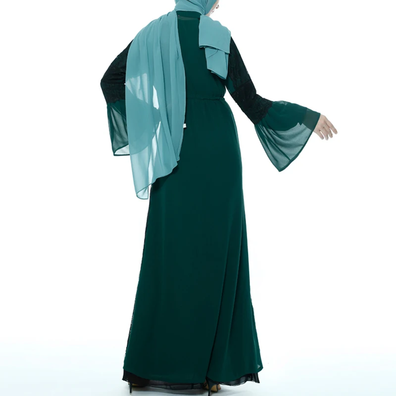 MISSJOY мусульманское abaya женское платье с расклешенными рукавами модал турецкий кафтан Средний Восточный Повседневный шифон, кружево с отделкой стиле пэчворк женский халат Плать