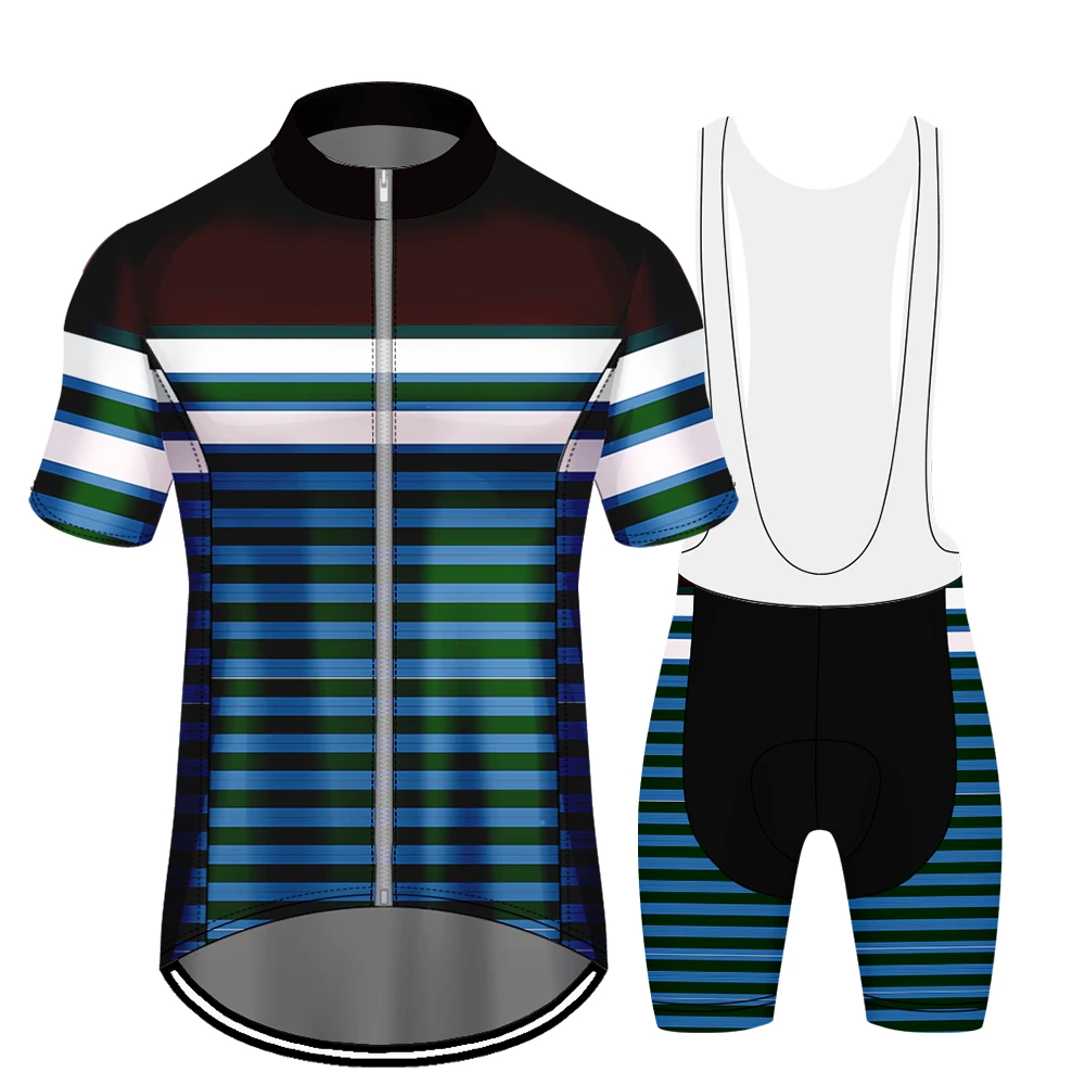 2020 Men's Cycling Jersey Short Sleeve Shorts Set Fashion Hip-Hop Harajuku Striped Quick-Dry Elastic Breathable Outdoor Sports | Спорт и