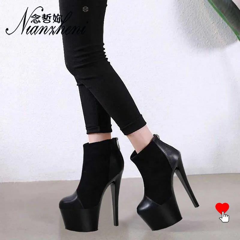 Black Stripper Heels Combat Women Winter 20CM Ankle Boots Platform Round Toe Dancing Shoes 8 Inch Chunky New Models Nightclub | Обувь