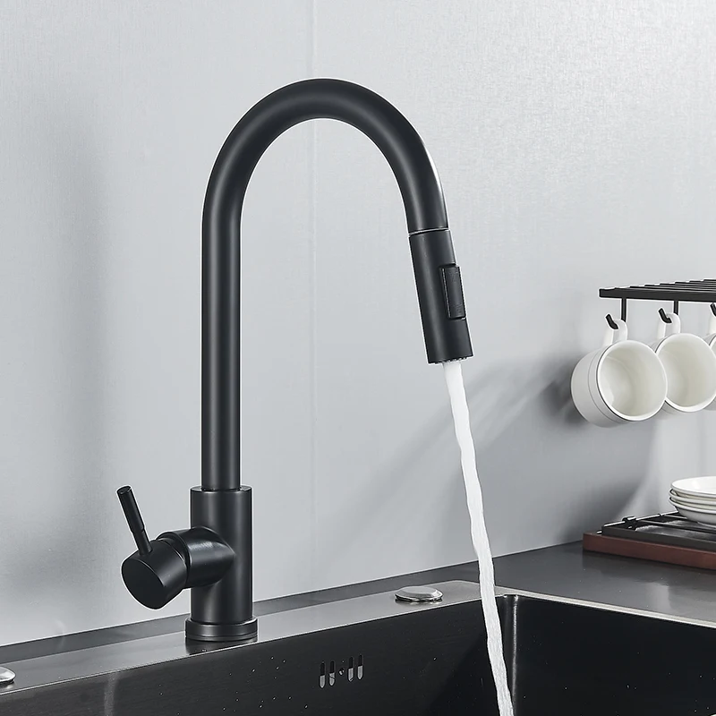 Suguword матовый черный кухонный смеситель выдвижной поток раковины режимы