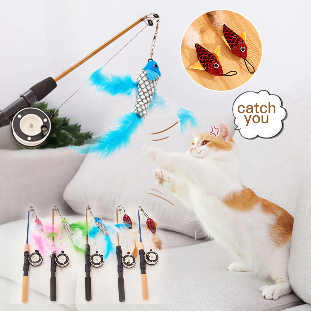 Телескопическая рыболовная палка для кошек игрушечные удочки домашних животных