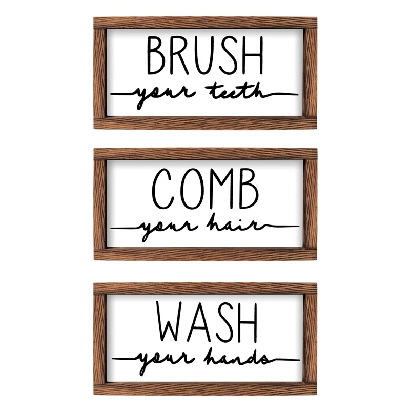 

Знак и зубной налет для ванной комнаты, Мойте руки, расчесывайте зубы, ваши волосы, деревянный фермерский декор для стен в ванной комнате (на...
