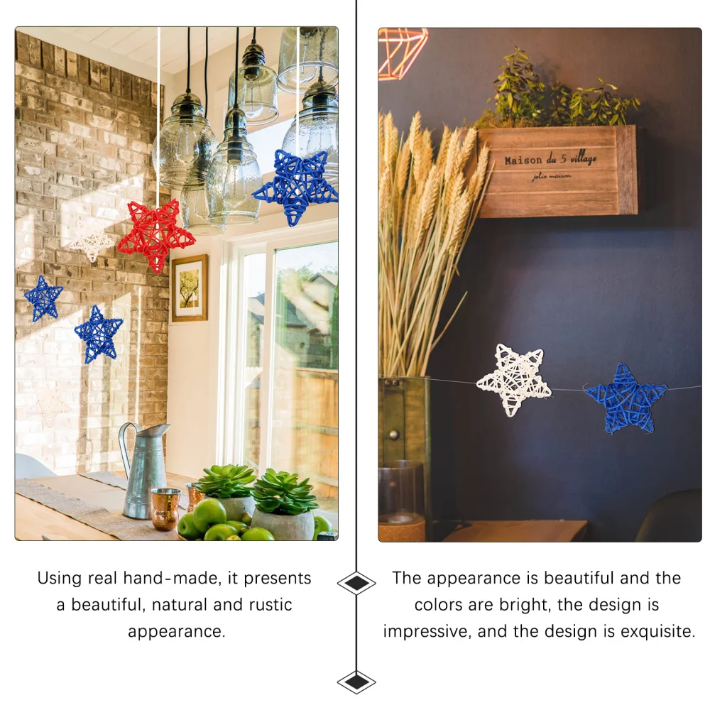 

12pcs Independence Day Home Decorative Rattan Star Ornaments DIY Star Pendants