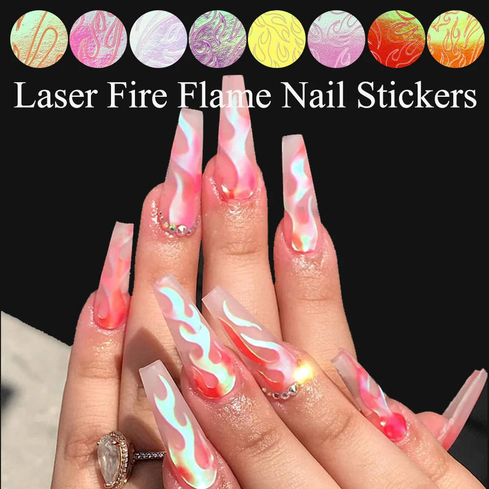 10 шт. трафареты с пламенем огня стикер для дизайна ногтей лента Aurora наклейки в