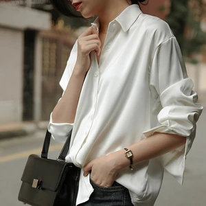 Женские блузки, модная атласная блузка, элегантный офисный женский топ, Повседневная рубашка на пуговицах с длинным рукавом, топы, сорочка Femme