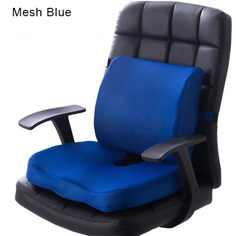 Mesh Blue 2 шт. ортопедические пены памяти Автомобильное сиденье Подушка задняя подушка набор медленный отскок для офисного стула поддержка талии копчик облегчение боли - Цвет: Mesh Blue