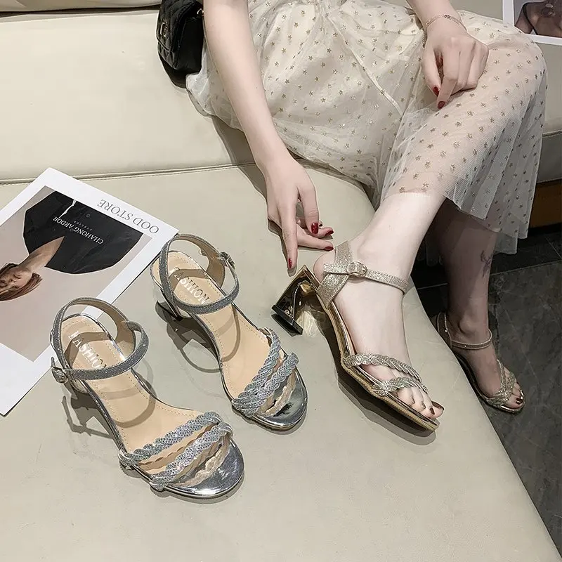 

Women Sandals Summer Shoes Breathable Thick High Heels Woman Sexy Buckle Party Shoes Brand Fashion Ins Rome Sandals 2021 New