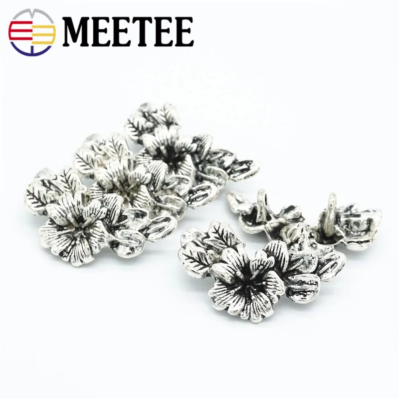Meetee 10/20 шт 29*16 мм цветок лист ретро металлическая кнопка для пальто женские
