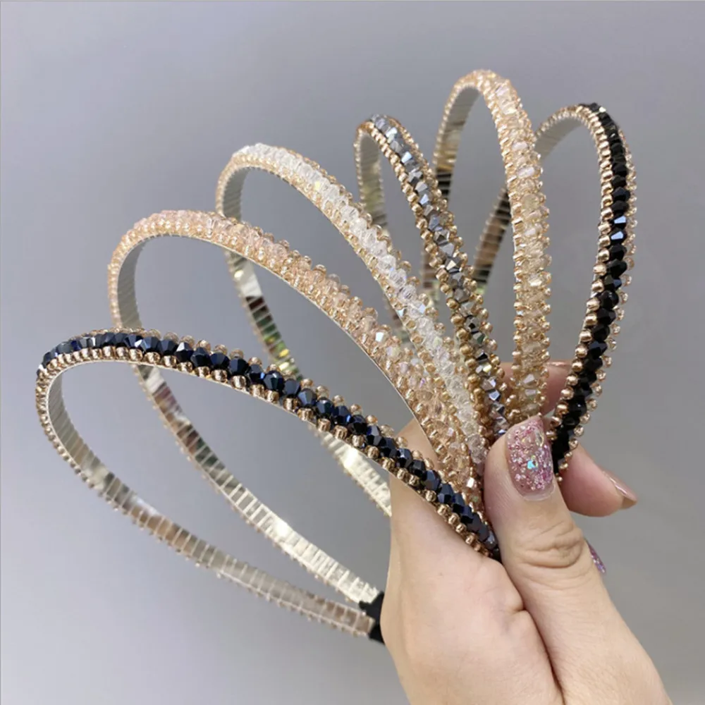 

Summer Crystal Full Rhinestone Headband Fashion Hair Accessories Women Alloy Thin Edge Boutique Hairband Cute Hair Hoop Headwear