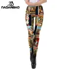 Женские винтажные леггинсы с принтом, для занятий фитнесом