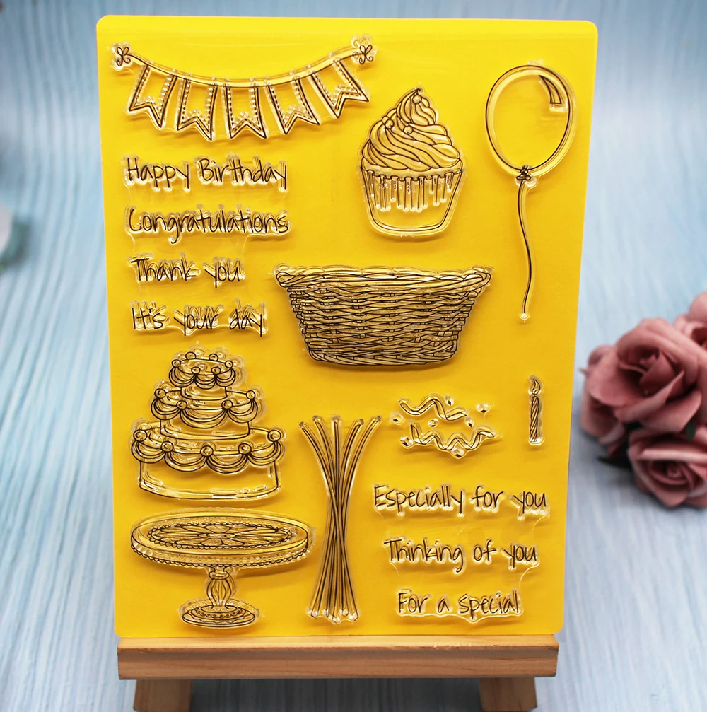Торт ко дню рождения/воздушные шары прозрачные штампы для Scrapbooking/изготовление