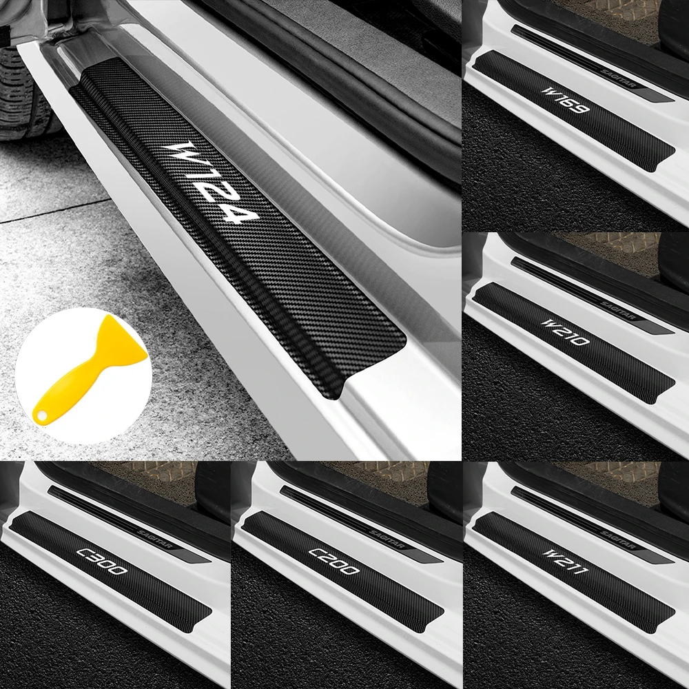 

4Pcs Car Accessories Carbon Fiber Door Sills Plate Stickers For Mercedes Benz AMG W124 W169 W205 W210 W211 W212 C180 C200 C300