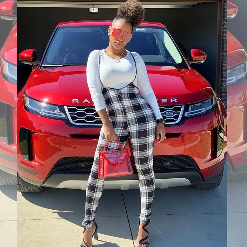 

Jumpsuits Women Plaid Strap Adjustable Waist Retro Bodysuit Female Casual Tight-fitting Overalls One Piece Girl Trendy Soft