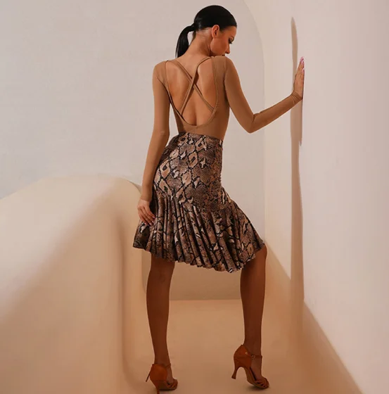 

Latin Dance Skirt Leopard Print Irregular Skirts Tango Salsa Cha Cha Rumba Samba Clothing Female Adult Practice Wear