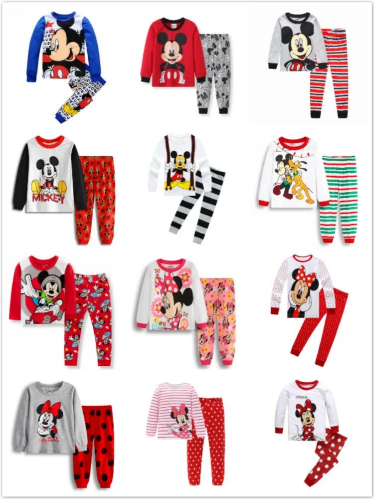 Kids Pajamas Set Children Sleepwear Cartoon Mickey Minnie Mouse Cars Pyjamas Pijamas Baby Boys Girl Cotton Nightwear Clothes Set