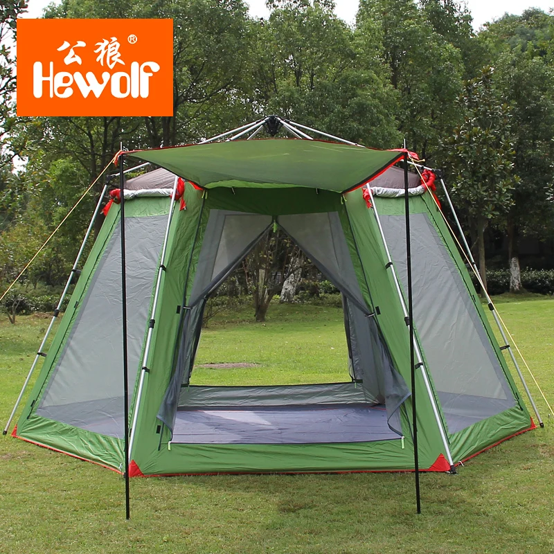 Kaufen Hewolf Neue Stil 5-8 Person Dingle Schicht Ultra Automatische Strand Camping Familie Party Camping Zelt Zelte Outdoor Camping